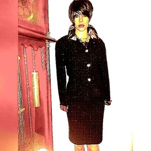 CHRISTIAN A. 12/14 VINTAGE WOOL SILK TWEED BOUCLE 3PC METALLIC SKIRT SUIT SET
